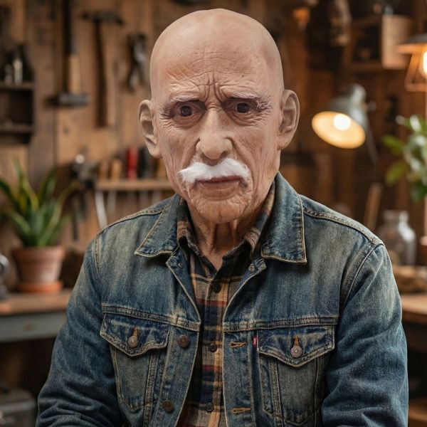 Full Head Mask Latex Realistic Men Face Beard Halloween Costume Party Props Old Man Latex Halloween Mask Cosplay Party Headgear