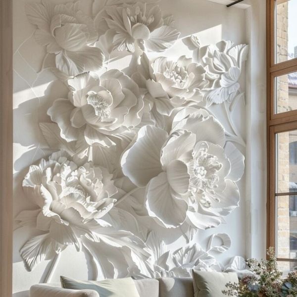 Hand Carved Natural Stone Marble Wall Art Realistic Flower Relief for Anniversary Occasion in Strong Wooden Crate Pack