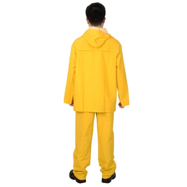 R101-Y 100% Water Proof Rain Jacket Pant PVC Polyester Hooded RAINWEAR for Adults