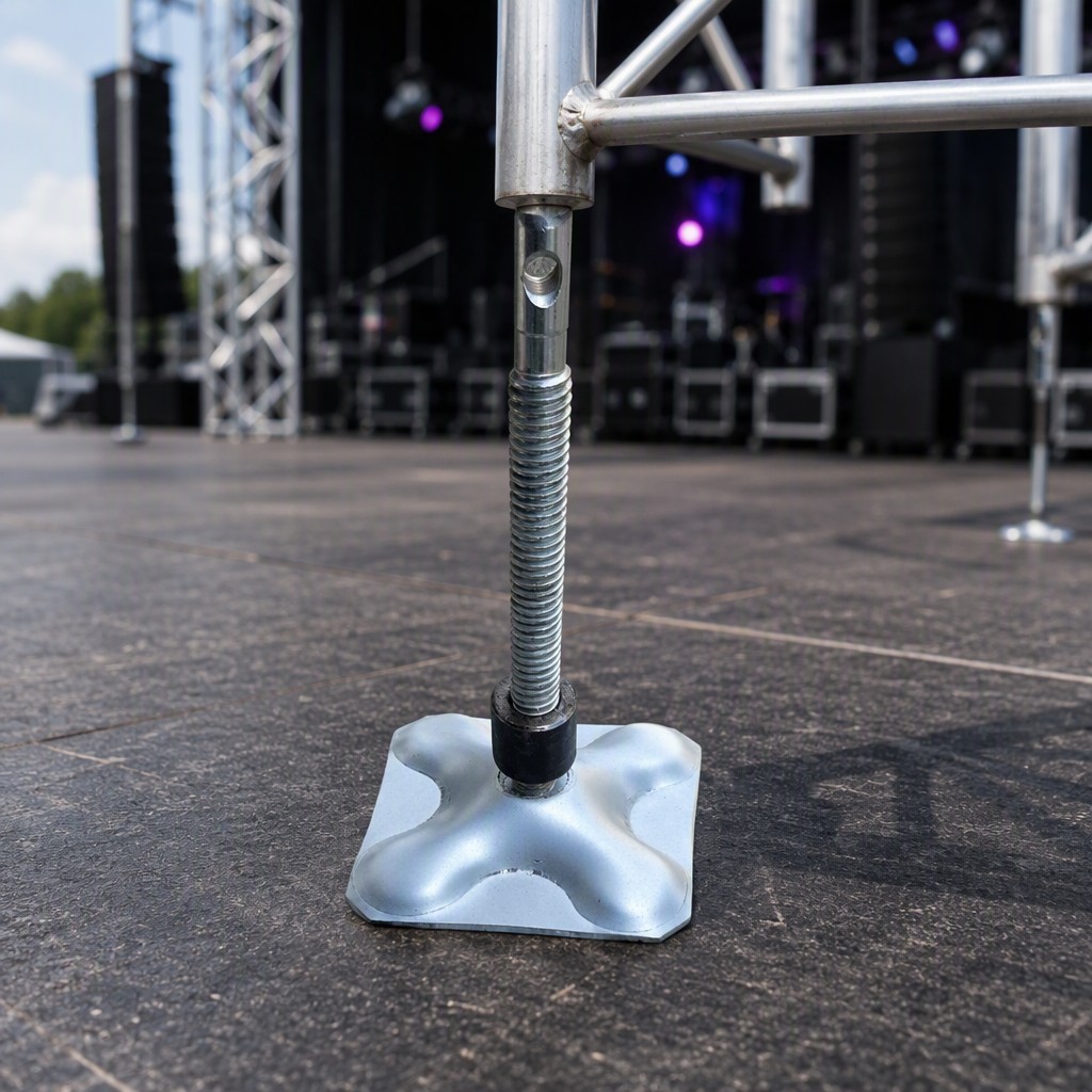 Q235 Steel Adjustable Screw Jack Leveling Foot with Galvanized X-Reinforced Base Plate for Truss Systems