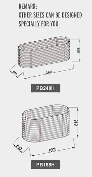 Galvanized Metal Raised Garden Beds 160cm 240cm PB168H PB248H