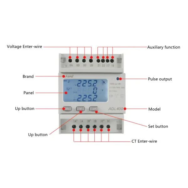Mètre d'énergie DIN de rail triphasé d'ADL400 MI
