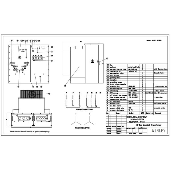 150 КВА Трехфазный трансформатор с электрической подставкой, радиальная подача 12470V до 208V