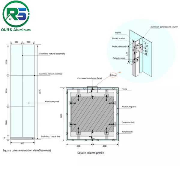 Square Pillars Cover Anodized Aluminum Wall Panels AA3003 AA1100 Weather Resistance