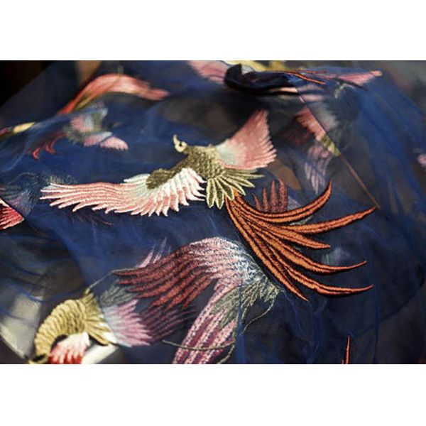 Tela bordada para vestidos, tela nupcial do laço do tule de Phoenix do laço pela jarda