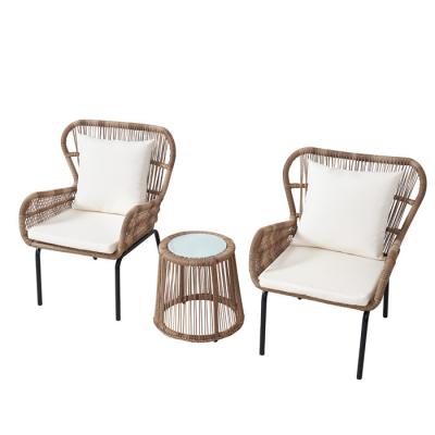 5cm Thickness Cushion 3 Pieces Garden Rattan Leisure Chair Set