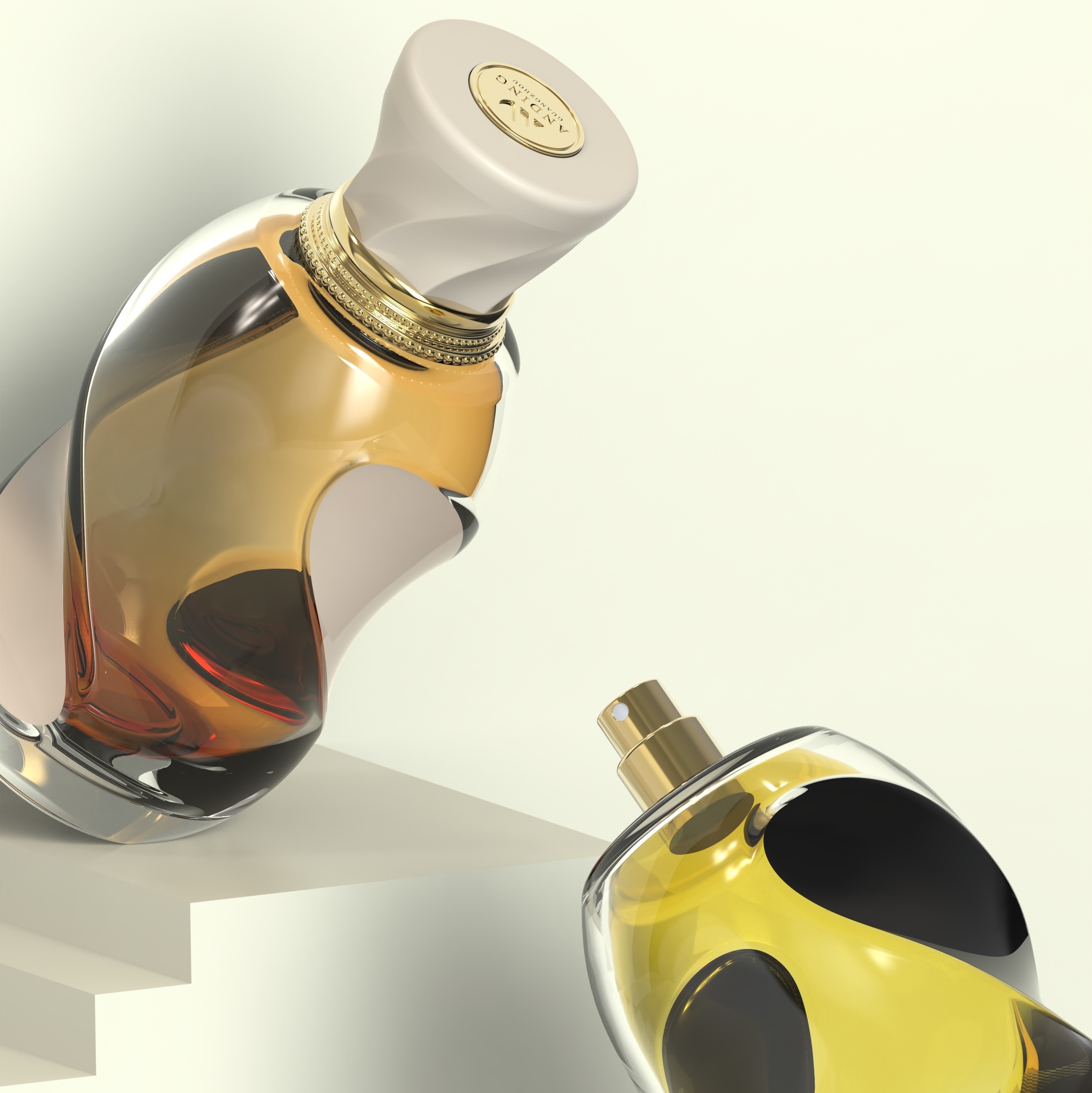 100ml Glass Perfume Bottles Unique Curved Design Flared Cap Empty Spray