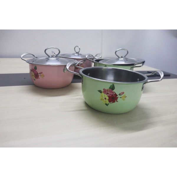 2020 hot sales 16/18/20/22 6pcs stainless steel  with color & flowers  &  cookware sets kitchenwares & 6pcs dish set
