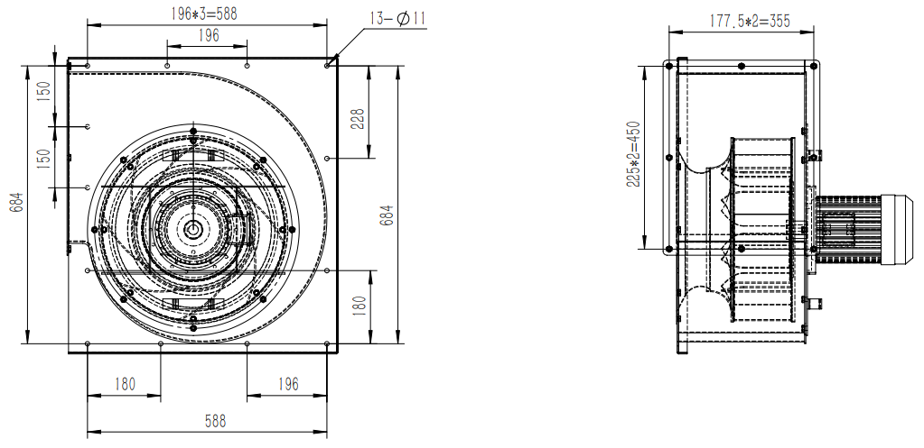 Lâmina centrífuga 450mm do ventilador de refrigeração do fã centrífugo industrial trifásico de 2 Polos