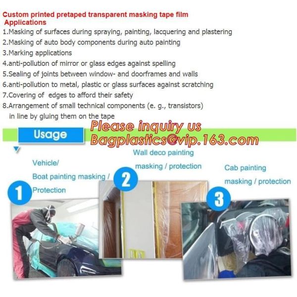 pre-taped paintable car masking film,auto paint solution HDPE masking film,1500*2300mm Masking Film Tape Roll Self Adhes