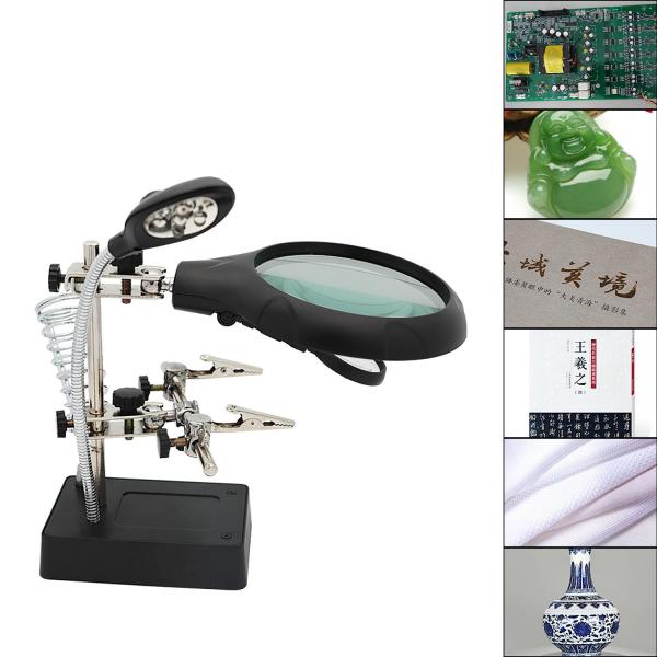 TOKTOS Magnifying Glass For Workbench With LED Light 3.5X-12X Lens Auxiliary Clip