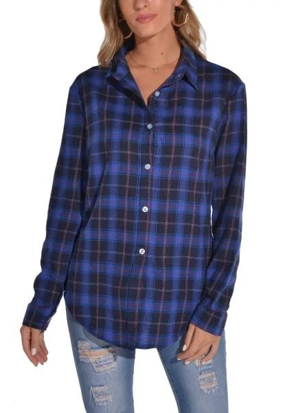                  Fashion Women′s Plaid Shirt Button up Long Sleeve Flannel Classic Casual Shirt             