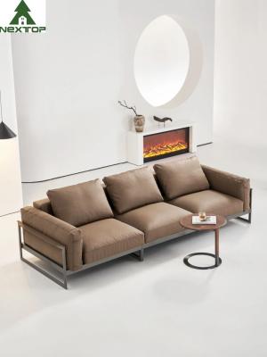 Sofá de couro de vida 3 Seaters Sofa Metal Frame de reclinação macio da sala de hotel de Brown