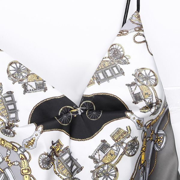 High Street Casual Wear Women Crop Top Printed Hem Sharp Angle Show Back