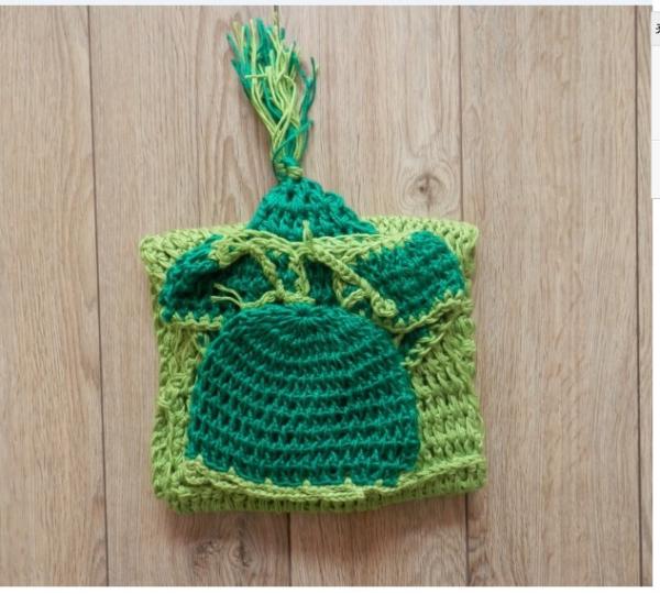 green beanie costume set handmade cotton baby Photography Prop Crochet Hats diaper cover