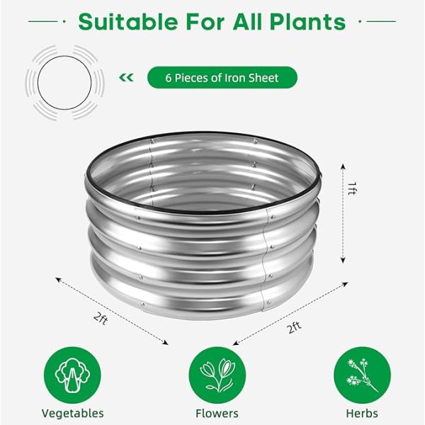 Easy To Assemble Round Metal Raised Garden Beds Outdoor 2*1Ft  Sliver