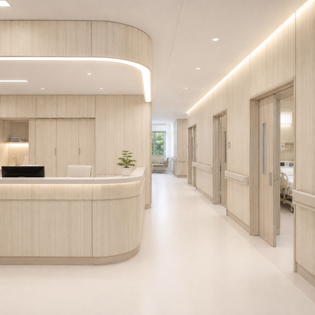Antibacterial HPL High Pressure Laminate Panels, Impact Resistant Wall Cladding for Hospital Corridors, Easy to Clean & Stain Resistant