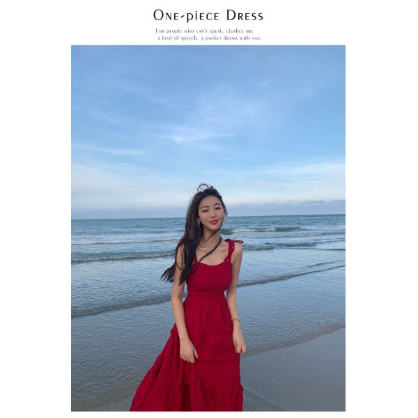 Super Fairy Red 105cm Ladies Summer Beach Dresses