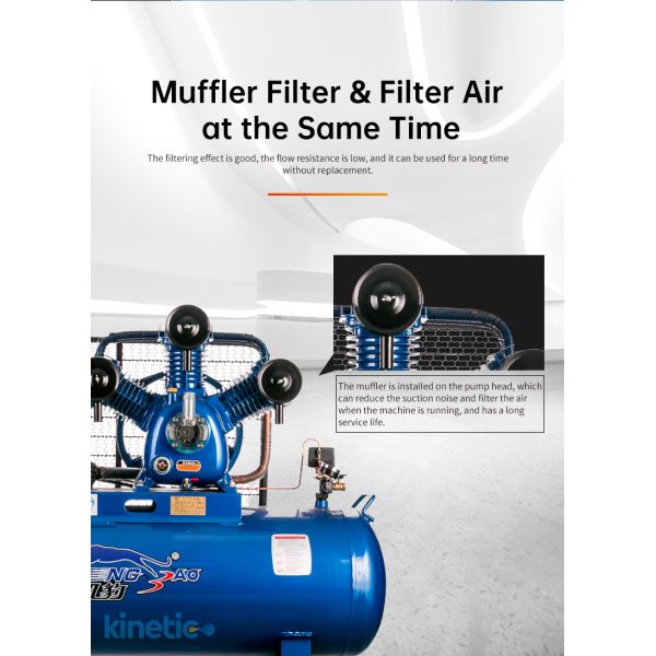 2HP 100L Mobile 2 Cylinder Belt Driven Air Compressor with Wheels Gas Type Air 0.7CBM Mobile
