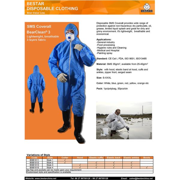 SMS Disposable Medical Protective Coverall dust suits for Food Processing