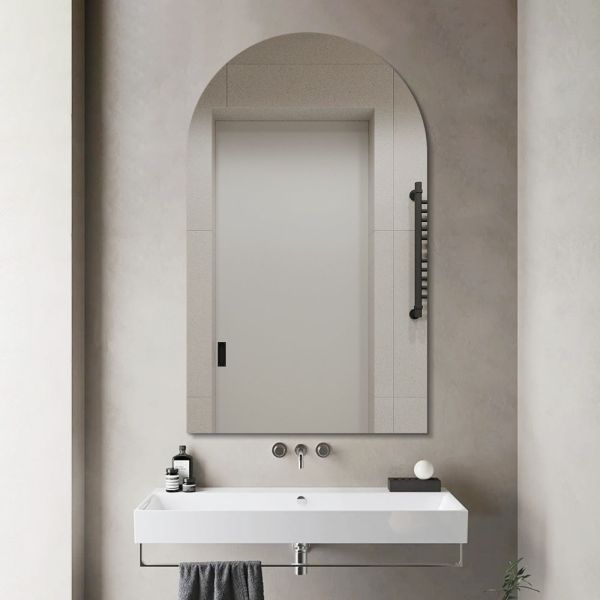 Premium Living Room Frameless Wall Mirror  , Silver Arch Shaped Bathroom Mirror