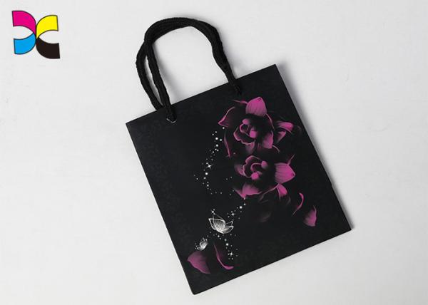 Black Printed Paper Carrier Bags With Twisted Handles , Garment Custom Logo Printed Bags