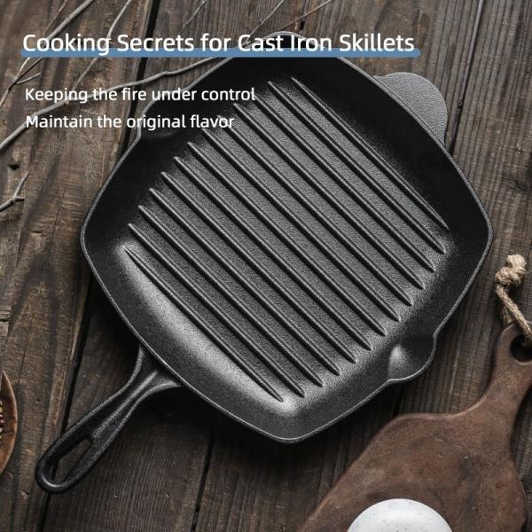 Flat Bottom Stovetop Grill Pan Cast Iron Non Stick Frying Pans For Cooking