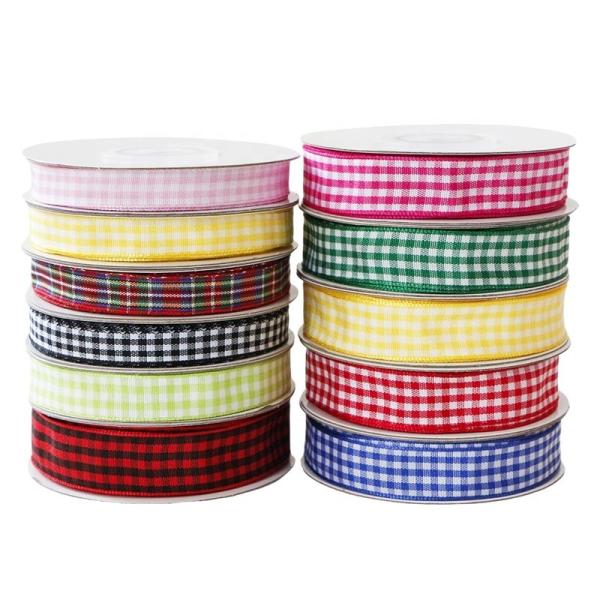 Jacquard 10mm Plaid Ribbon Wired Burlap Ribbon in Various Colors for and Customizable