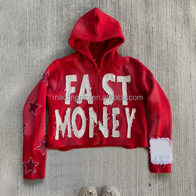 Brown Blue Black Distressed Hoodie Mens Autumn Season Embroidery Boxy Zip Up Hoodie