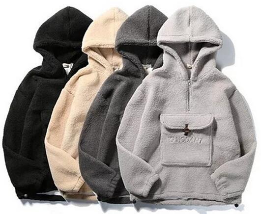 Blank Kangaroo Bag Mens Oversized Pullover Hoodie With Half Zipper Placket