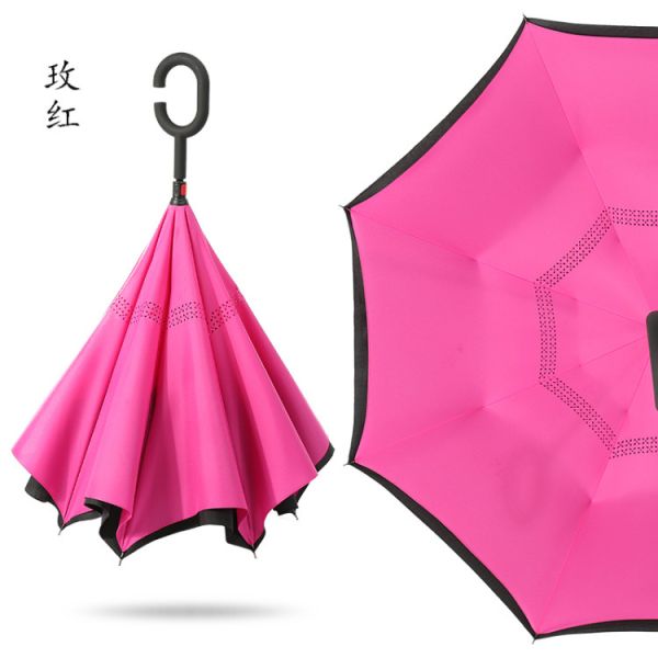 Advertising Umbrella with C-Shaped Handle Anti-UV Waterproof Reverse Straight Umbrella