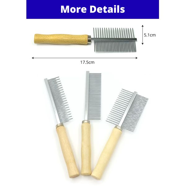 Double Row Pet Needle Comb 49PINS Wooden Handle Steel Pin Comb For Dogs Cats