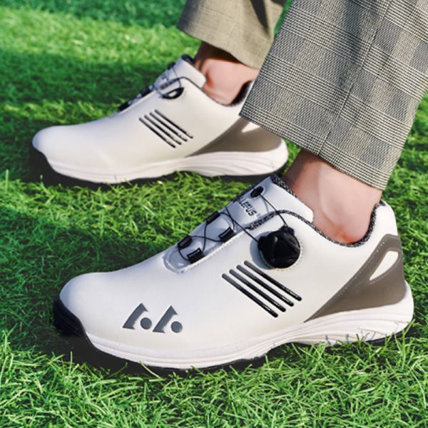 White Black Trainers Mens Golf Shoes Synthetic Leather Upper Cotton Fabric Lining