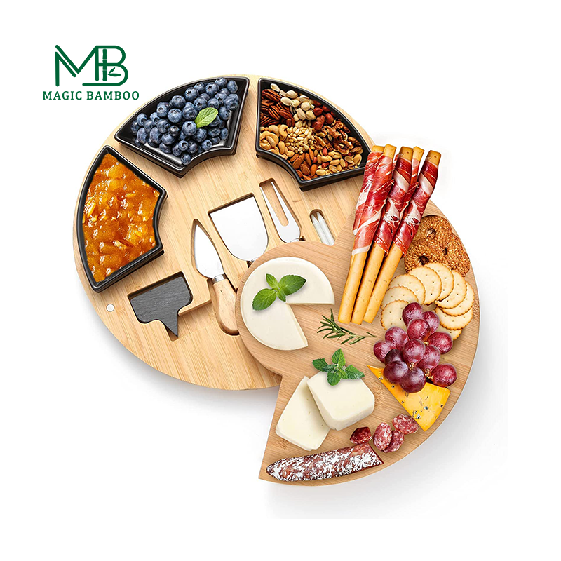 CE Approved Bamboo Cheese Board Plate Charcuterie Platter with Utensils Set Knife Set