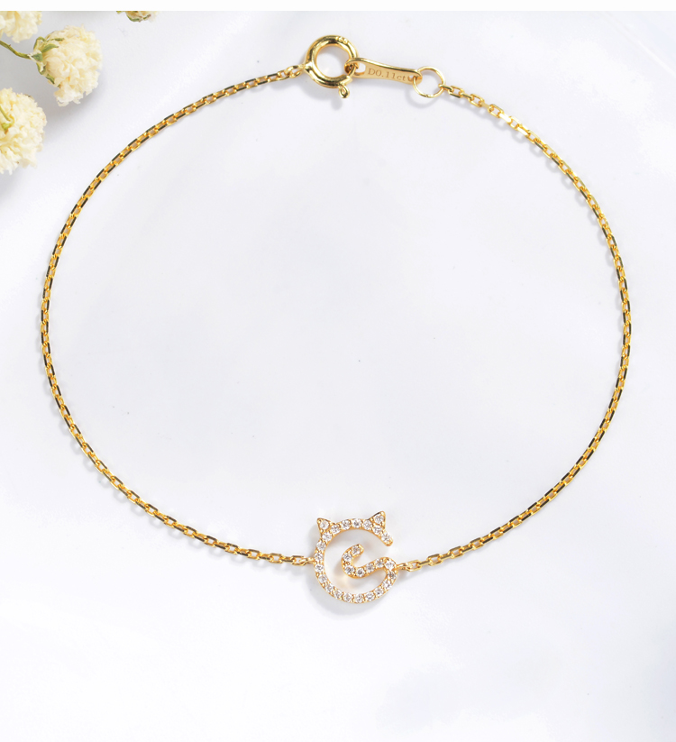 Nameplate 0.11ct котенка женщин браслета диаманта золота 18K для захвата