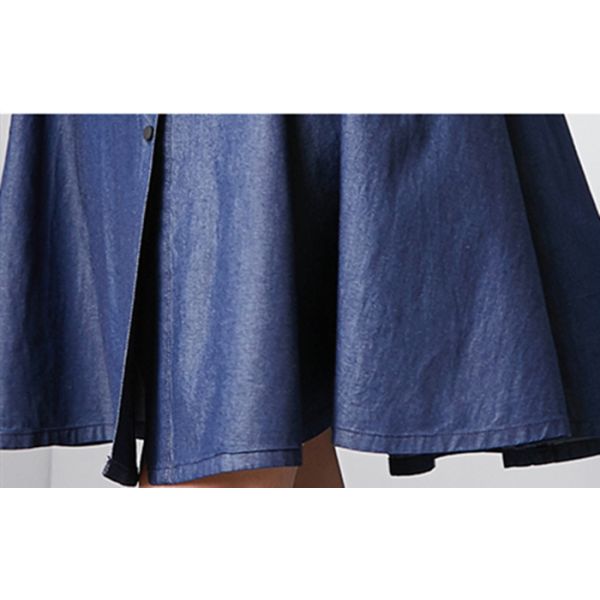 Sleeveless Bow Tie Denim Dress Ladies Eleglant Wide Hem Long Belted Skirt