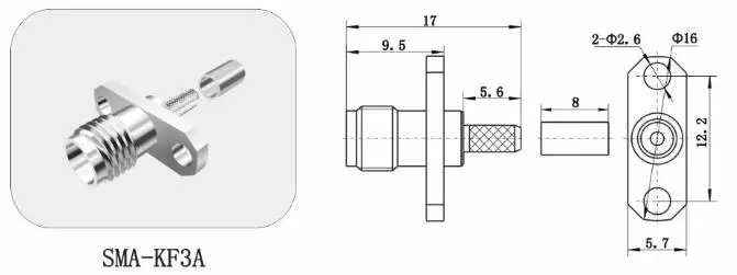 Small Volume Female 2 Holes Flange Mount SMA Antenna Connector