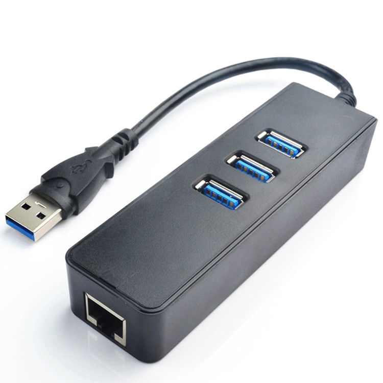 RJ45 Gigabit Ethernet Plastic ABS 3 Port USB 3.0 HUB