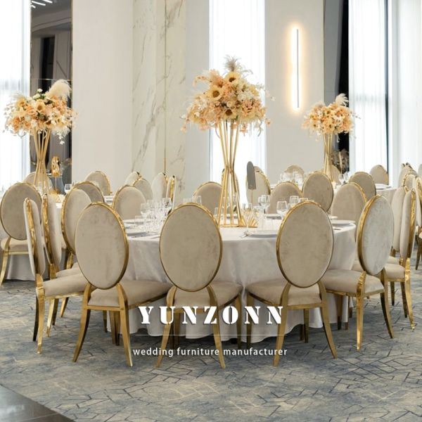 Modern Stackable Wedding Event Chair Gold Stainless Steel Hotel Banquet Chair