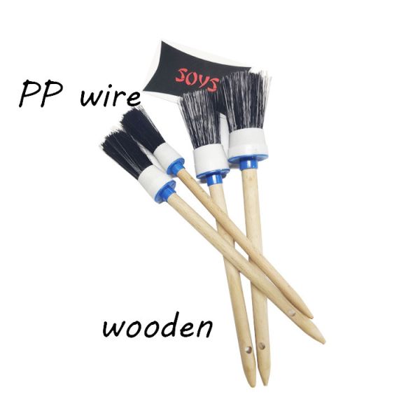 Soft Bristle Car Cleaning Brushes 25cm Wooden Handle Car Detailing Brush