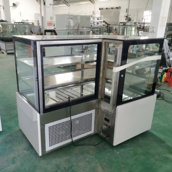 LED Lighting Corner Bakery Display Fridge Marble Base Display Anti Fog for Bakery Shop
