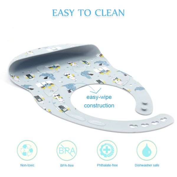 Dinosaur Print Foldable LFGB Washable Baby Bibs Super Easy Clean