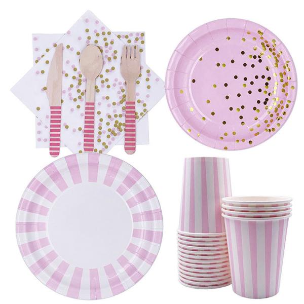 Pink And Gold  Girls Elegant Fancy  Girls Easter Disposable Party Tableware