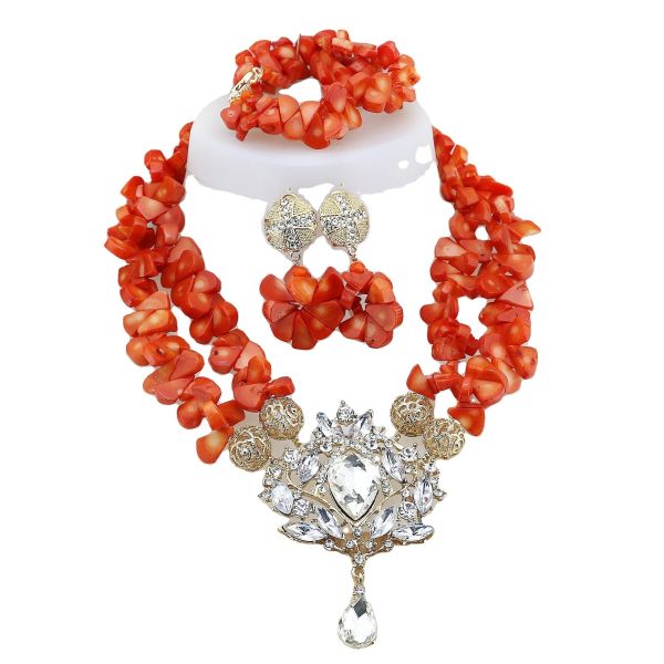 Good quality Elegant African Beads Jewelry Sets Senegal/ghana Wedding Handmade Jewelry Women's Golden Wedding Jewelry Sets
