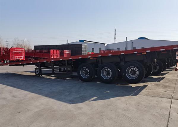 60 Tons Flatbed Truck Semi Trailer 20 / 40 FT Container Shipping 3Axles