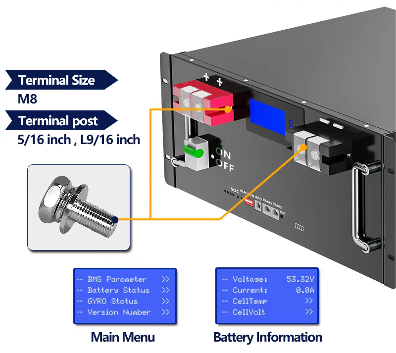 48V Lithium‑ion LiFePO4 Battery 200Ah for Energy Storage, Solar Lithium‑ion Battery with CAN Communication Port for Hybrid Grid