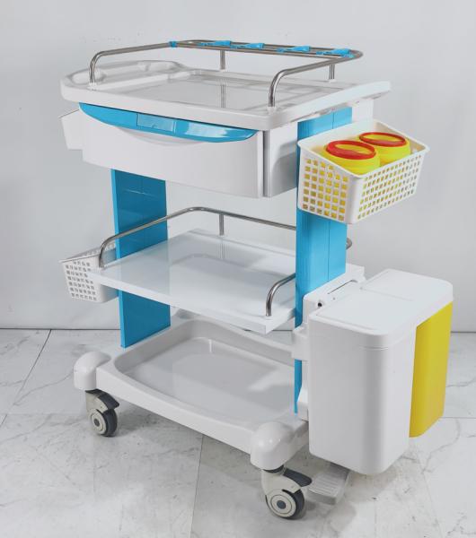 Hospital Medical Trolley Carry Instrument Nursing Cart With Foot Controlled Garbage Bin
