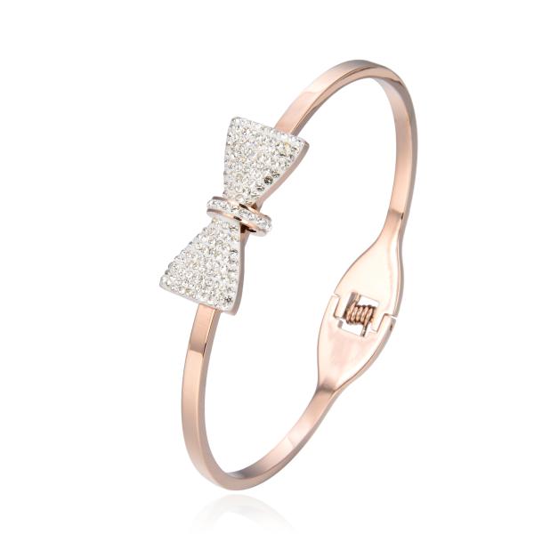 Premium Full Rhinestone Bow Bangle 14k Gold Stainless Steel Snap Button Bracelets