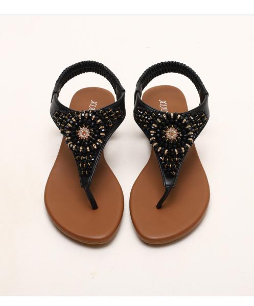 BS119 Sandals Female Slope Heel New Summer Flip Flops Rhinestone Fairy Style Simple Seaside Vacation Roman Shoes W