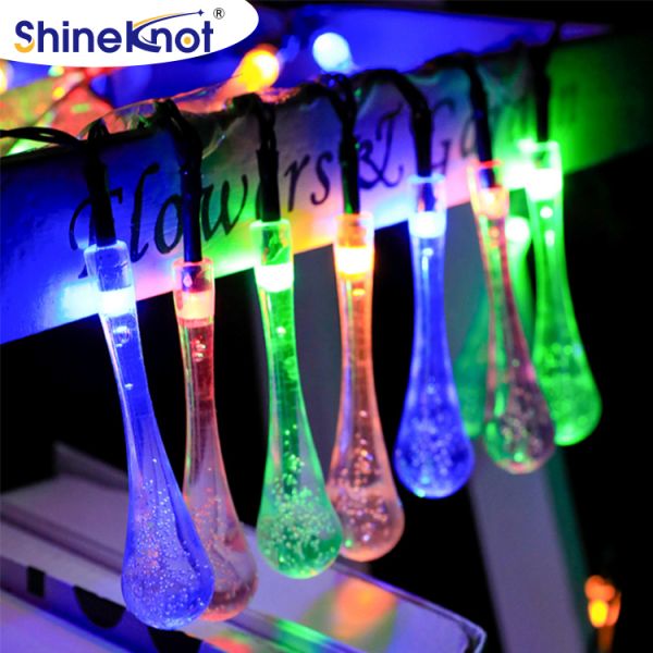 5000K Waterdrop Plug-in LED Light String for Courtyard Decor PVC Transparent Wire Colorful Colored Lighting